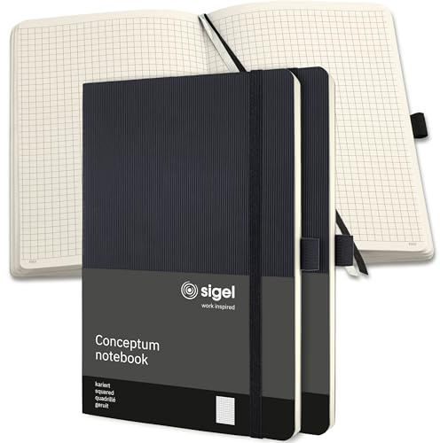 Sigel Conceptum Premium Notizbuch A5 kariert schwarz 3er Pack Softcover | CO320/3, Je 194 nummerierte Seiten mit Inhaltsverzeichnis, Falttasche und Stiftschlaufe