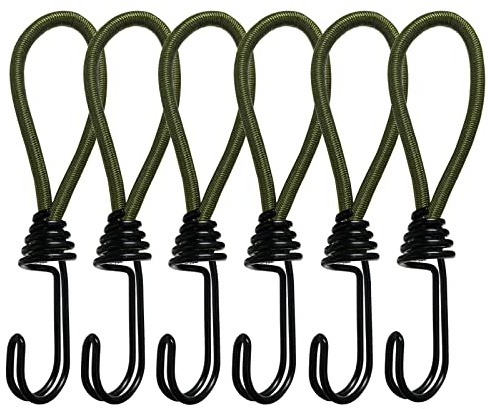 SyiXute 6 Pezzi Corda Elastica con Doppio Gancio,15 cm Elastico con Gancio,Ganci Elastici per Teloni,Anello di Tensione di Gomma con Gancio a Spirale Metallico per Tende da Campeggio (Verde)
