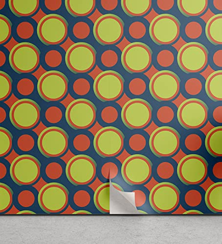 ABAKUHAUS Retro abziehbare & klebbare Tapete für Zuhause, Orange und grüne Kreise, selbstklebendes Wohnzimmer Küchenakzent, 33 cm x 250 cm, Gelb, Grün, Orange