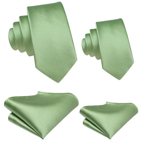 Hi-Tie Father Son Matching Ties and Pocket Square Set Silk Ties for Wedding Party Gifts