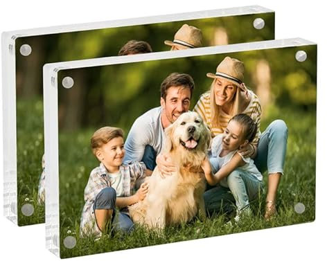 mumisuto Lot de 2 Cadre de Photo Magnétique, 10x15 cm Cadres de Photos Acryliques, Transparent Encadrement Photo Magnétique Transparent Bloc Photo en Acrylique pour Cadeaux d'anniversaire de Noël