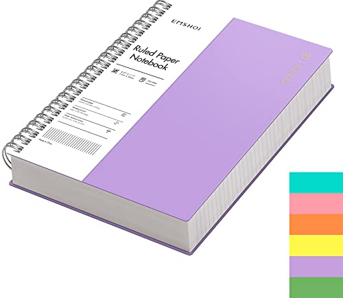 EMSHOI A4 Notebook Lined, Spiral Journal, 300 Pages, PVC Cover, Purple | 100GSM Paper, Flexible Plastic Cover, Notepad with Sticky Notes, Pocket, Pen Loop, Bookmark Ruler for Writing, 21 x 28.5cm