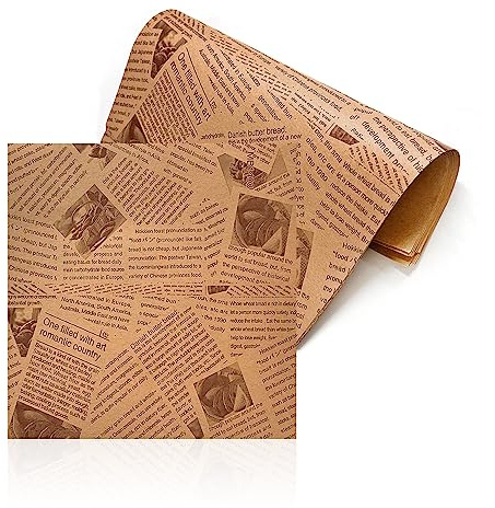 50 Sheets Printed Vintage Pad Paper, Food Grade Wrapping Paper, Deli Waterproof and Greaseproof Wrapping Paper, Eco-Friendly Printed Wrapping Paper, Kitchen Baking Utensils for Bread, Cake, Baking