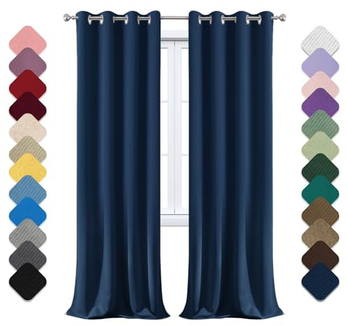 VerdunklungsvorhäNge 1er Set, H180 x B200cm Thermo VorhäNge Gegen KäLte Und Hitze mit öSen, VorhäNge Schlafzimmer, Gardinen Blickdicht, LäRmschutzvorhang, für alle Fenster und Jahreszeiten Marineblau