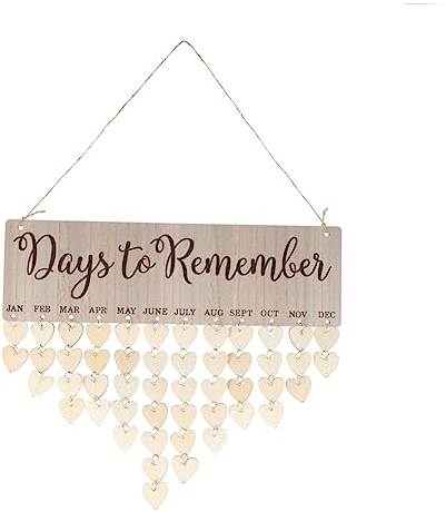 MAGICLULU Holzkalender Herzförmig Zum Aufhängen Mit Days to Remember Aufschrift Als Erinnerungstafel Für Besondere Tage Und Feiertage