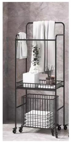Porte-Serviettes de Salle de Bain sur Pied Porte-serviettes Autoportant En Métal, Avec Panier À Linge Amovible, Porte-serviettes Nordique Pour Chambre À Coucher, Buanderie échelle Porte Serviette ( Co