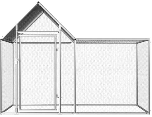 Tidyard Hühnerstall Kleintierstall Gehege Freilauf Vogelkäfig Hühnerkäfig Hühnerhaus Freigehege Geflügelstall Voliere 2 x 1 x 1,5 m (B x T x H) Mit einem wasserfesten Dach,Verzinkter Stahl Silber