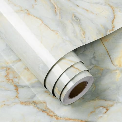 FunStick Möbelfolie Selbstklebend Marmor Grün Gelb Klebefolie Marmoroptik Tapete Selbstklebend Grün Wandverkleidung Küche Wohnzimmer Marmor Folie für Tisch Arbeitsplatte Folie Marmoroptik 30CM×5M