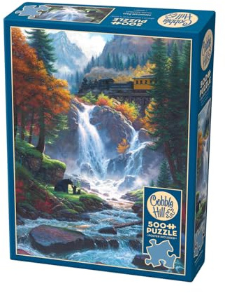 Cobble Hill 3845085 Bären am Wasserfall, 500 Teile Puzzle inkl. Puzzleposter für Erwachsene und Kinder ab 12 Jahren, Landschaftspuzzle, Eisenbahn, Berge