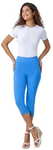 Roman Originals Cropped Trousers for Women UK Ladies Capri Leggings Summer Pants Short Crop Stretch 3/4 Length Three Quarter Pedal Pusher Clothes Elasticated Bengaline Cut Off - Light Denim - Size 20