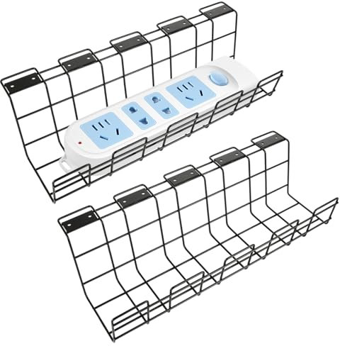 APACALI 2Pack Under Desk Cable Management, 40cm Cable Tray Under Desk, Cable Desk Management, Under Desk Cable Tidy, Black Desk Cable Tray for Office and Home Use