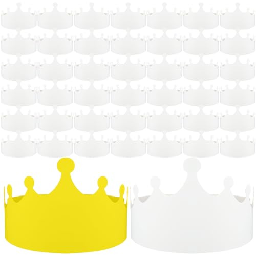 Jetec 50 Pcs White Paper Crowns Kids DIY Birthday Crowns for Classroom Birthday Party Hats Decorations Baby Shower Supplies (Cute)