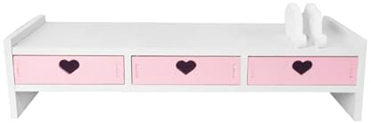 NeaxgeandX Desktop-Monitorständer, Bildschirmerhöhung, Computer-erhöhtes Regal, weiß, 3 Schubladen, Rosa