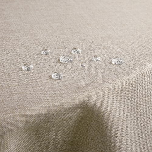 Softalker Tovaglia Rotonda Antimacchia 120 cm Diametro in Finto Lino Beige Elegante Tovaglie da Esterno Idrorepellente per Protezione Moderna Tavolo,Feste,Compleanno,Matrimonio,Picnic,Cucina,Hotel