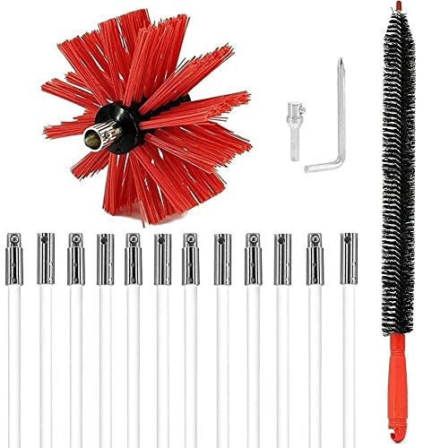 QTANZIQI Schornsteinfeger-Set, Schornsteinfeger-Set, Schornsteinfegerbürste, Trockner-Entlüftungs-Reinigungsbürsten-Set, rotierendes Schornstein-Reinigungsset, Schornsteinreiniger, Flexible Stäbe