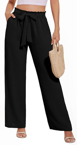 Neineiwu Damen Breite Hosen Sommer Casual High Waisted Weite Hose | mit Taschen, Bequeme, Leicht, Locker, Elegant, Freizeit