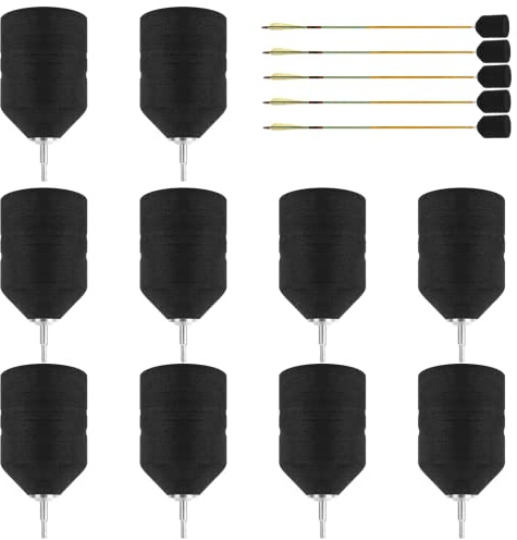 yeesport Paquete de 10 puntas de flecha de espuma, puntas de flecha de espuma negra, puntas de flecha de esponja suave, puntas anchas para tiro con arco, juego de combate, práctica de tiro CS