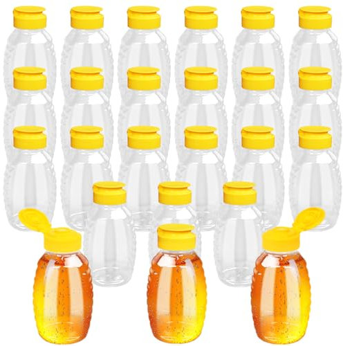 ZSDRTYU Mini Honey Jars, 24 Pcs 8 Oz Plastic Honey Bottles Honey Bottles Small Honey Jars, Honey Squeeze Bottle Honey Container For Sauces Syrup Storing And Dispensing
