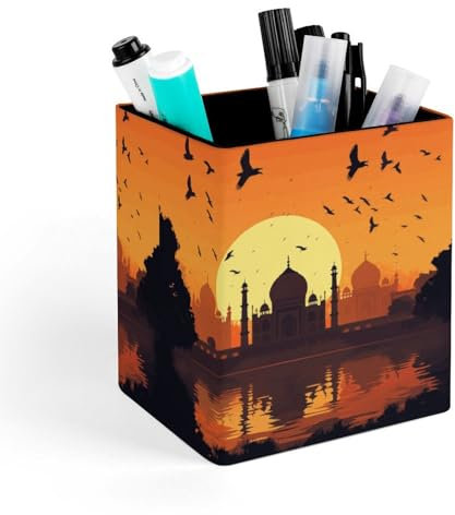 Silhouette Building Birds Stifthalter, wasserdicht, PU-Bleistiftbecher, Make-up-Pinselhalter, niedlicher Büro-Schreibtisch-Organizer, Zubehör für Zuhause und Büro