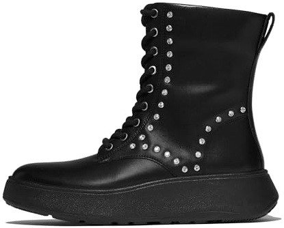 Fitflop Stivaletti da donna in pelle con lacci F-Mode, Nero, 37 EU