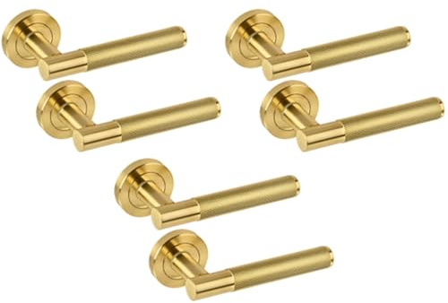 Hunta HANDLEZONE® 3 Sets Evo Knurled Grip Lever On Round Rose Door Handles, Internal Passage Latch Handles - Brushed Brass