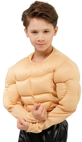 Muskelshirt für Kinder, Muskelshirt-Kostüm für Jungen, Karneval Kostüme, Halloween Muskelkostüm, Muskelbrustshirt Hemd Junge Sixpack Bodybuilder Faschingskostüme Lustige Kostüme Muskelmann-T-Shirt