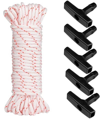 QINGYIWL 15 Mètres Ø4mm Corde de Démarreur à Rappel, Corde de Démarrage avec 5 Poignée de Démarrage, Corde de Rechange pour Démarreur, pour Tondeuse à Gazon, Tronçonneuse, Coupe Bordure