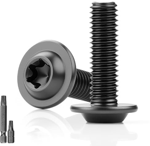 Lote de 25 tornillos de cabeza redondeada - Negro - M6 x 20 mm - Con brida - De acero inoxidable 304 - Con arandela A2 V2A - Rosca completa - Con 2 llaves Torx T30 - Para andamio de madera