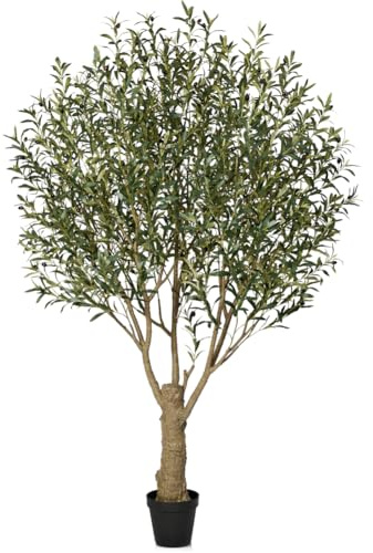 VeriNatural Olivenbaum Künstlich 240cm, Große Kunstpflanze mit Topf | 4007 Blätter, 182 Oliven, stabiler Stamm, pflegeleicht, für Wohnzimmer Büro Bad und geschützten Balkon,14.2kg