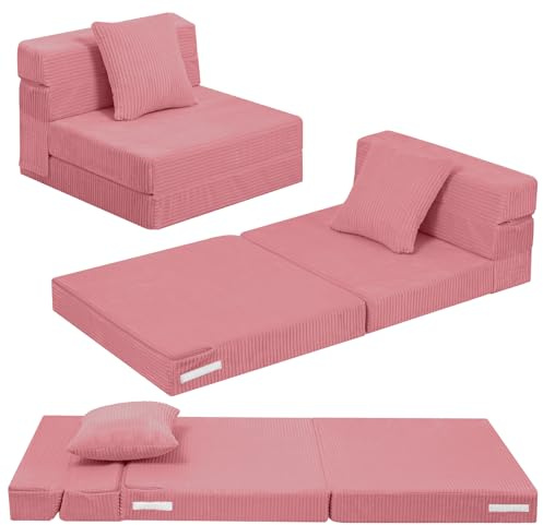 MeMoreCool Divano letto per bambini, sedia per bambini in velluto a coste, divano modulare da gioco, divano pieghevole per bambini, materasso futon convertibile per stanza dei giochi, rosa