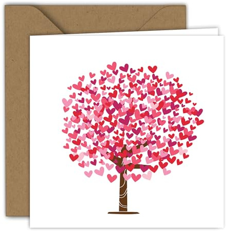 Valentinstagskarte Herzbaum – Klappkarte 15 x 15 cm mit Umschlag – Happy Birthday Karte, Glückwunschkarte - innen blanko, Liebeskarte
