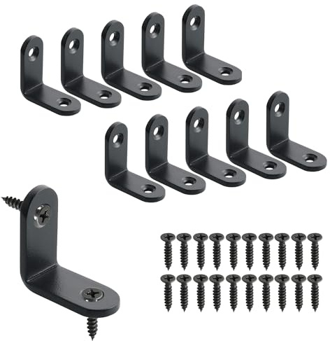 Mooche 10 Pièces Équerre de Fixation 32mm X 32mm, Noir | Equerre de Fixation 90 Degrés, Petite Equerre Metal Pratique, Equerre Matériau Durable pour Bois Meubles