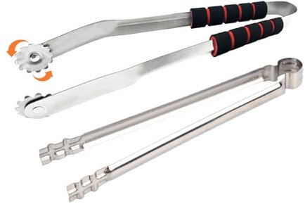 Pince Barbecue Roulette Acier Inoxydable,Pince Cuisine Inox Rotatives Et Pince Charbon De Bois,Retourne Pince BBQ Saucisses Longue 33 Cm,Ustensiles Barbecue Accessoires BBQ