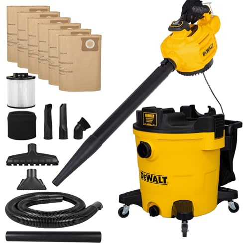 DEWALT 12 Gal Shop Vac, 5.5 HP Wet Dry Vac with Detachable Blower, High-Capacity Cleaner for Garage, Car, Workshop & Outdoor Leaves, All-in-1 DXV212PA (Reusable Bag)