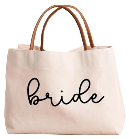 Hrlace Braut Tragetasche Bride Geschenk Einkaufstasche Canvas Tote Bag Groß Segeltuch Brauttasche für Hochzeit Brautparty Verlobung Junggesellenabschied Flitterwochen Reisen Strand Weiß