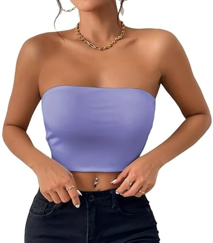 Sukiglam Tubo Top Mujer Camiseta Sin Tirantes Verano Bandeau Slim Fit Sin Mangas Crop Tops con Banda Elástica Doble Capa Blusa Tubo Básico Y2K Shirt Sexy Sin Acolchado Bustier Aesthetic Clothes