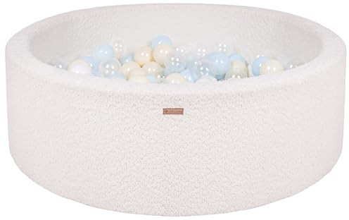 Velinda Bällebad Ballpool Kugelbad Bällchenbad Bällchenpool Pool Bouclé mit 200 Bällen (Farbe des Pools/der Bälle: cremefarben/weiß, transparent, blau (Pastell), gelb (Pastell))