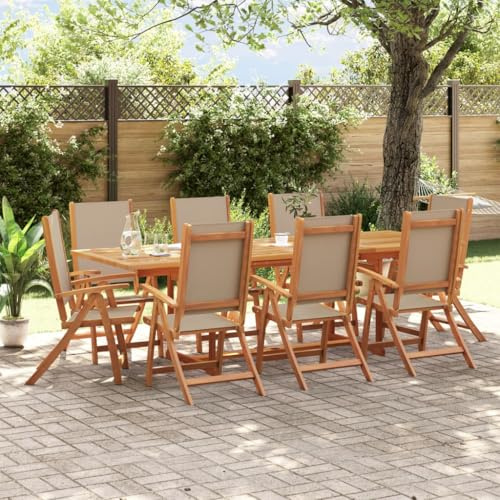 GCHDHAPB Gartenmöbel-Set, 9-teilig, Massivholz, Akazie und Textilene