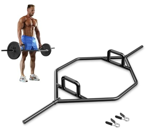 KOMFOTTEU Trap Bar, Barra de Pesas con Mango Plegable, Barra Hexagonal de Acero con Cierre de Muelle, Barra de Trampa de hasta 226 kg para Sentadillas, Peso Muerto, 142 cm (Negro)