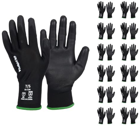 NORTHSKY Olympia 12 Pairs Work Gloves, Polyurethane Dipped Knit Men Work Gloves, Sturdy, Durable, Comfortable, Close-Fitting, Perfect Grip, for Precision Assembly, Electronics Work, 13ga, S