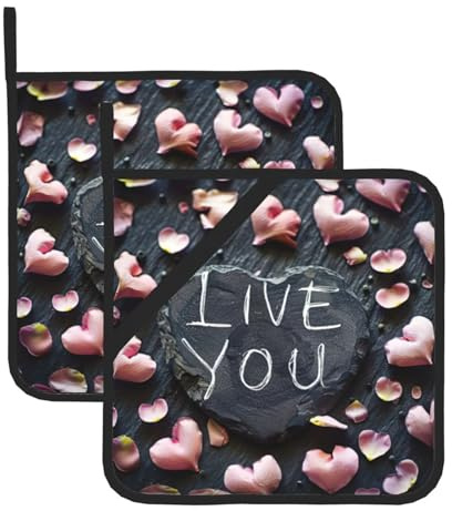Set di 2 presine da cucina con scritta I Love You con stampa a cuori, presina da cucina, sottopentola per cucinare e cuocere