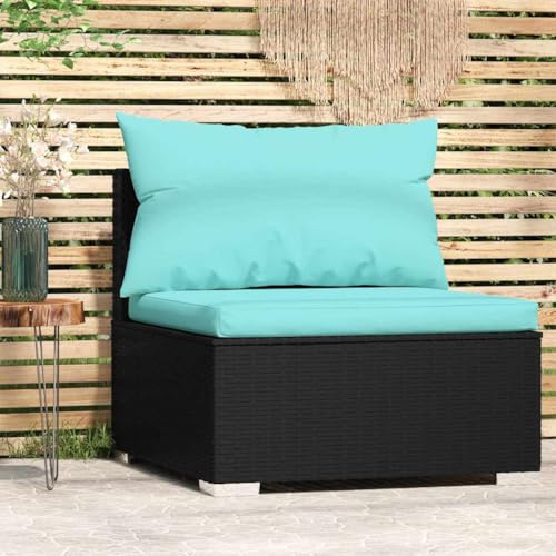 XINCXIN Garten-Mittelsofa, Balkon Couch terassenmöbel außen korbsessel Outdoor gartensessel Geeignet für Balconies Garden Yard patios mit Kissen Schwarz Poly Rattan