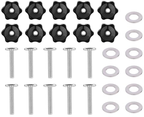 Fukaisu 10 Set Kit Pomelli Binari T da 1/4-20, Inclusi Pomelli a Stella in Plastica Bulloni a T in Acciaio al Carbonio da 1-1/2 e Rondelle per Maschere e Dispositivi per la Lavorazione del Legno