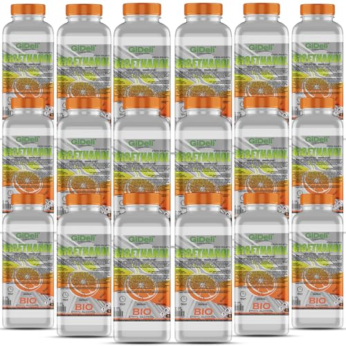 GiDeli Bioetanol 18 x 1 l de aroma a naranja 96,6% etanol para chimeneas interiores y exteriores, sin humo ni hollín, de maíz y remolacha azucarera