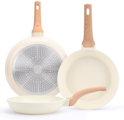 Gugxiom Noniyy - Juego de sartenes de cerámica, 20/24/28 cm, 3 partes, con mango resistente al calor, inducción de la cacerola de cerámica para tipos de estufas, PFAS y