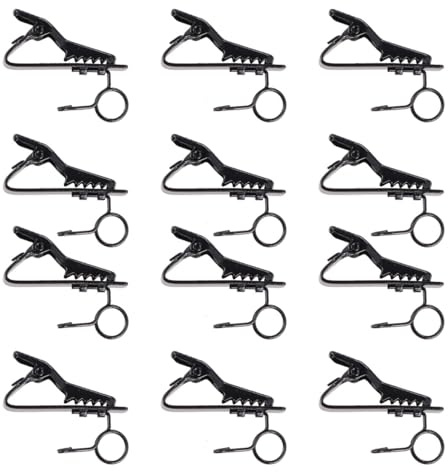 ARTSEWPLY 12 Stück Metall Mikrofon Anstecknadeln Universelle Kleiner Lavalier Krawattenklammer Schwarzer Eisenclip Hochelastisch für Voice Chat und Videokonferenzen