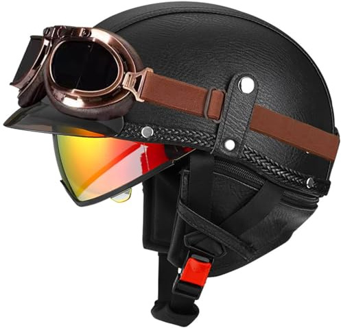 Caschi Jet E Demi-Jet Con Occhiali Casco Mezzo Moto Vintage Caschi Cromwell Elmetto Scodella DOTECE Omologato Aperto Casco Retrò Moto Fodera Rimovibile Per Adulti Unisex Q,M:57-58CM