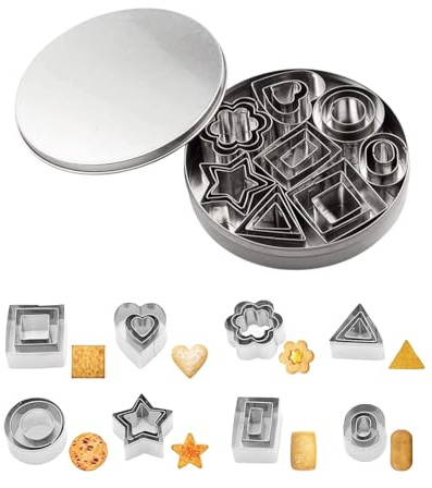 CULEB 24 Piezas Mini Cortadores de Galletas de Acero Inoxidable, 8 Formas, Herramientas de Decoración de Pasteles DIY
