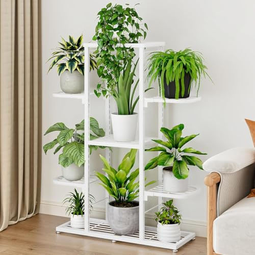 Garvee Blumenständer Metall 5 Ebenen Pflanzentreppe Weiß, Stabiler Blumentopfständer für Innen Wohnzimmer Balkon Terrasse, Platzsparende Blumenregal Dekoregal für Pflanzen, 62,5 x 23 x 88 cm