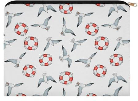 GemGam Makeup Zipper Pouch for Bride Seagulls Lifebuoys Ocean Waves Woman Beauty Cosmetic Bags Travel Toiletry Bag
